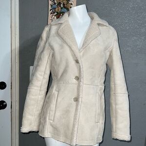 AXARA New York Women's Faux Leather Button Down Jacket, S beige color